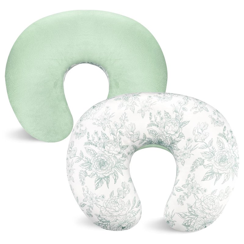 DAYEEBALL Nursing Pillow Cover 1 Pack, Double-Sided Removable Nursing Cover for Baby Girls Boys Newborn, Stretchy and Soft Reversible Slipcover for Breastfeeding Pillow, Green Flower (Only Cover) - Image 1